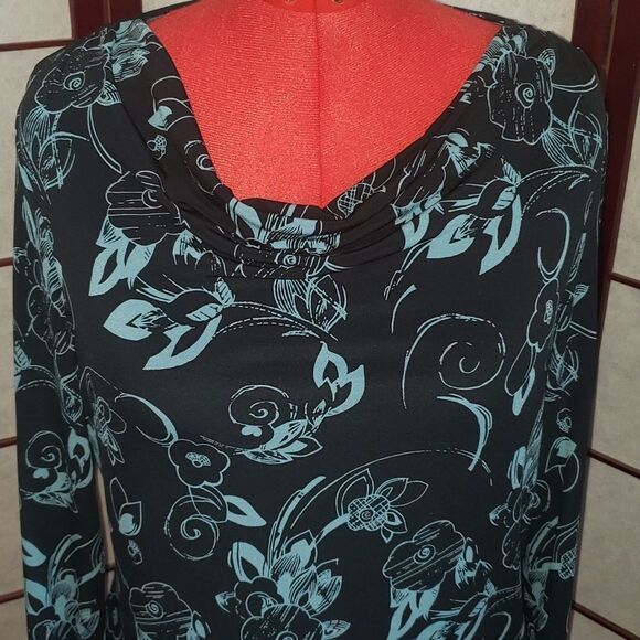 Merona XL Black/Blue Floral Scoop Neck Blouse - Picture 6 of 8